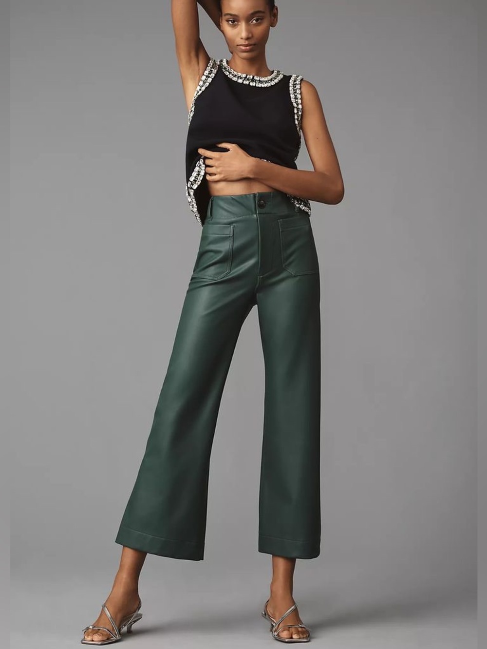 Anthropologie Maeve Colette Faux-Leather High-Rise Wide-Leg Cropped Pants 26